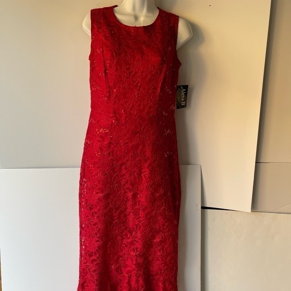 Alexa B Nites Red Formal Evening Holiday Party Prom Dress Lace Glitter Mermaid 6 - Picture 3 of 16